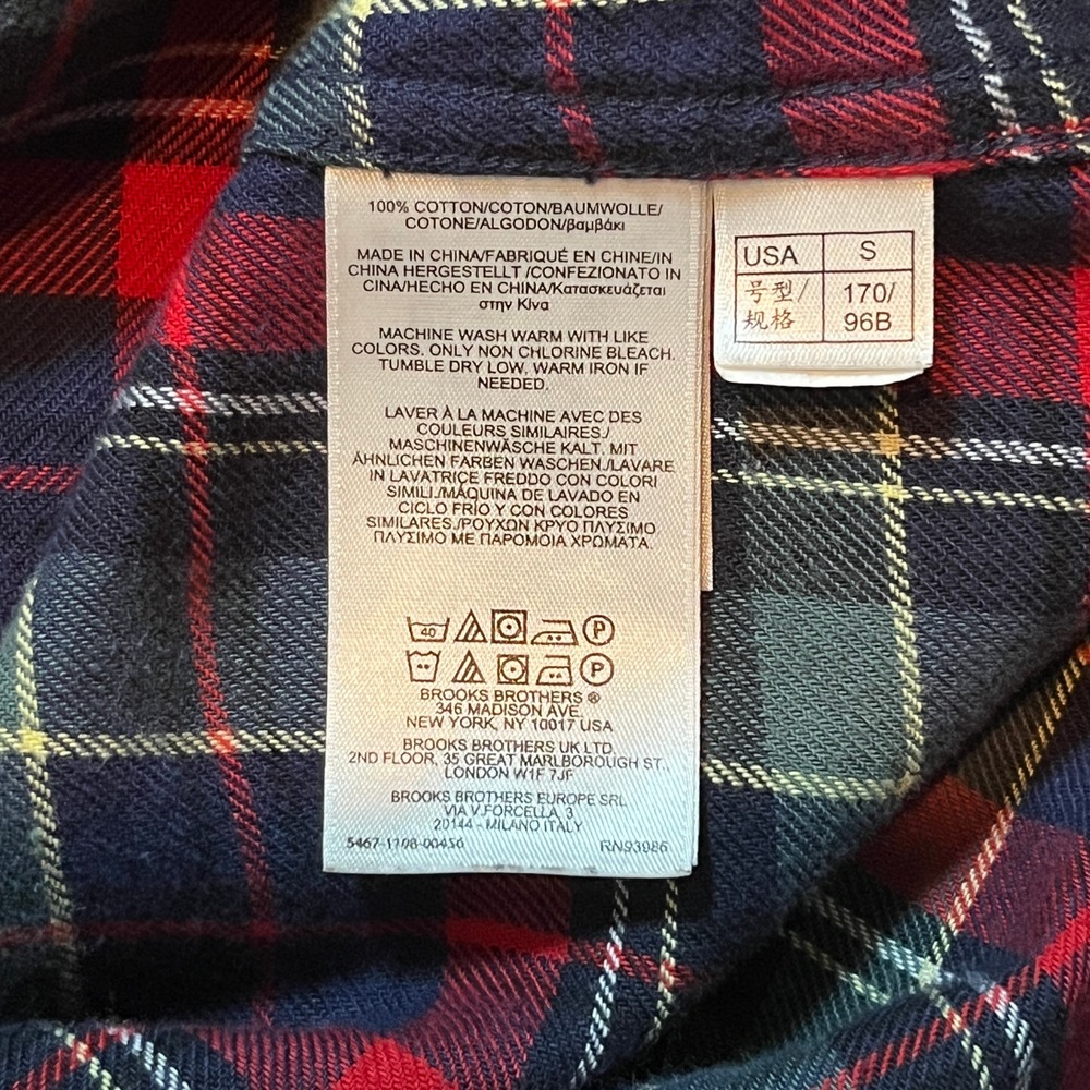 Brooks Brothers Regent Flannel Shirt Mens S Red Navy Plaid 100% Cotton Shirt - Picture 10 of 10